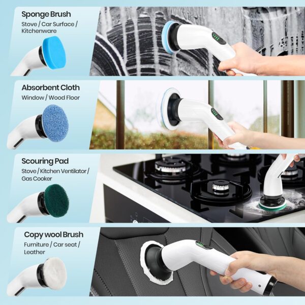 Electric Spin Scrubber, 2024 New Full-Body IPX7 Waterproof Cordless Electric Cleaning Brush with 8 Replaceable Heads, Upgraded Extension Handle, Power Scrubber for Bathtub, Tile, Floor - Image 8