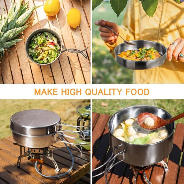 Lixada Camping Cookware Set,4 PCS Stainless Steel Camping Pot Set Compact Camping Pans for Backpacking Camping Hiking - Image 7