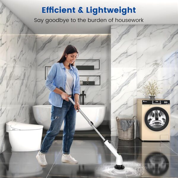 Electric Spin Scrubber, 2024 New Full-Body IPX7 Waterproof Cordless Electric Cleaning Brush with 8 Replaceable Heads, Upgraded Extension Handle, Power Scrubber for Bathtub, Tile, Floor - Image 4