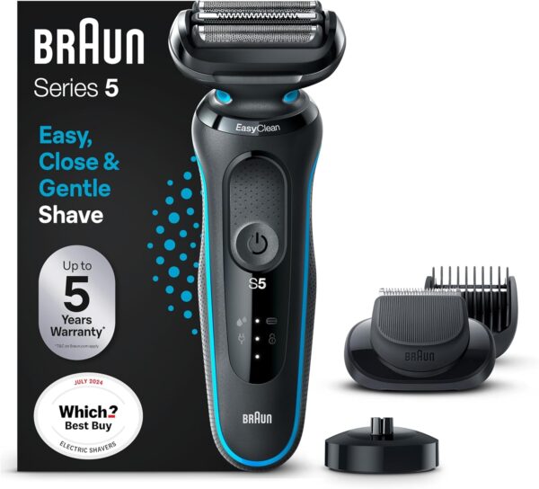 Braun Series 5 Electric Shaver, with Beard Trimmer, Charging Stand, Wet & Dry, 100% Waterproof, Easy Clean System, 2 Pin Bathroom Plug, 50-M4500cs, Mint Razor - Image 2