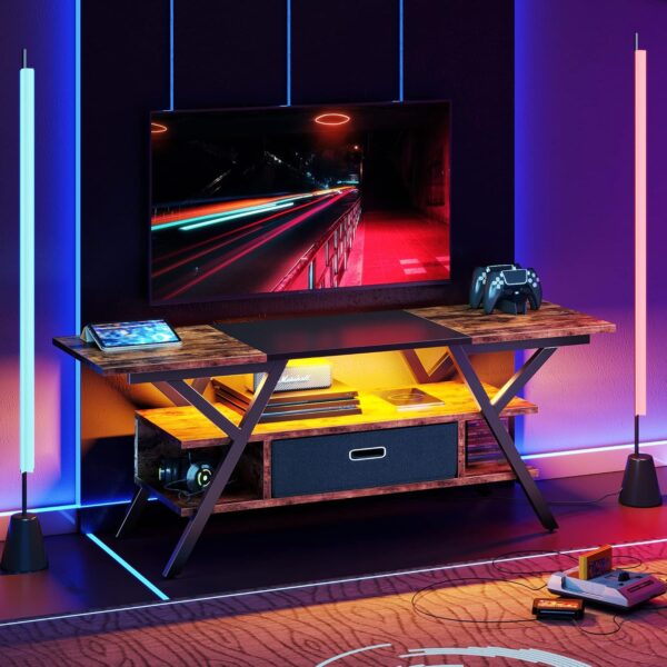 Bestier Bedroom TV Stand for 55 Inch TV Gaming Entertainment Center Industrial Rustic TV Stand with Led Lights 20 Modes TV Console with Fabric Drawer - Image 5