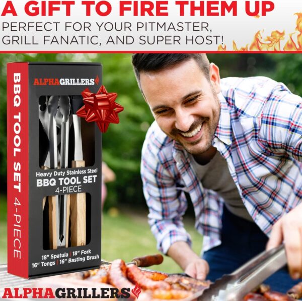 Alpha Grillers Premium Wood Grilling Gifts for Men - Grill Accessories Gift Ideas - BBQ Tool Set Grill Kit with BBQ Utensils - Unique for Dad, Wooden Grill Tools - Image 7