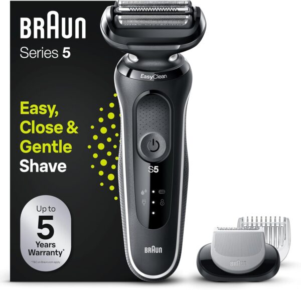 Braun Series 5 51-W1600s Electric Shaver for Men with EasyClick Body Groomer Attachment, EasyClean, Wet & Dry, Rechargeable, Cordless Foil Razor, White, Rated Which Best Buy - Image 2