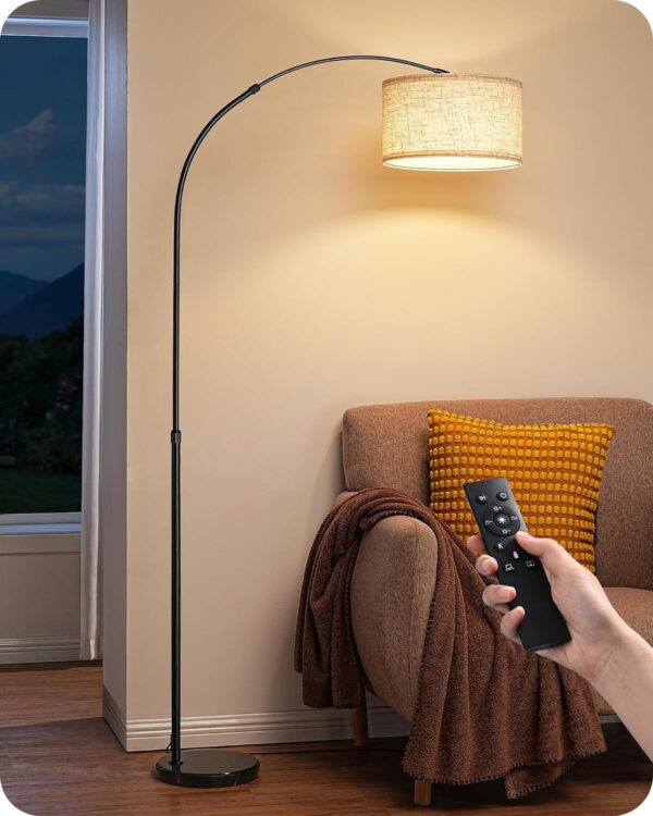 EDISHINE Floor Lamp, Arc Standing Lamp with Rotatable Lamp Head, Remote Control & Foot Switch, Floor Lamps for Living Room, Bedroom, Office, Dimmable LED Bulb Included, E27 Socket, Black - Image 3