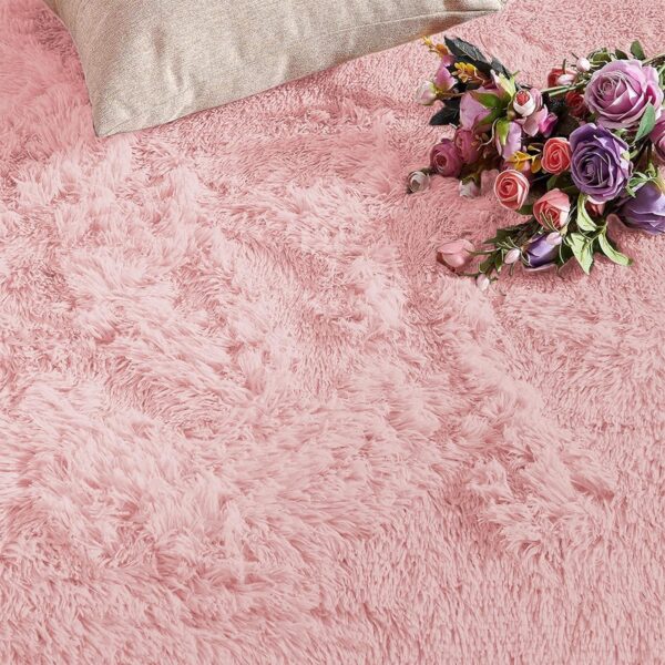 Aspire Homeware Round Rugs Living Room - Pink Area Rugs 120x120cm for Bedroom Anti Slip - Modern Super Soft Thick Pile Small Fluffy Shaggy Rug Non Shedding - Image 9