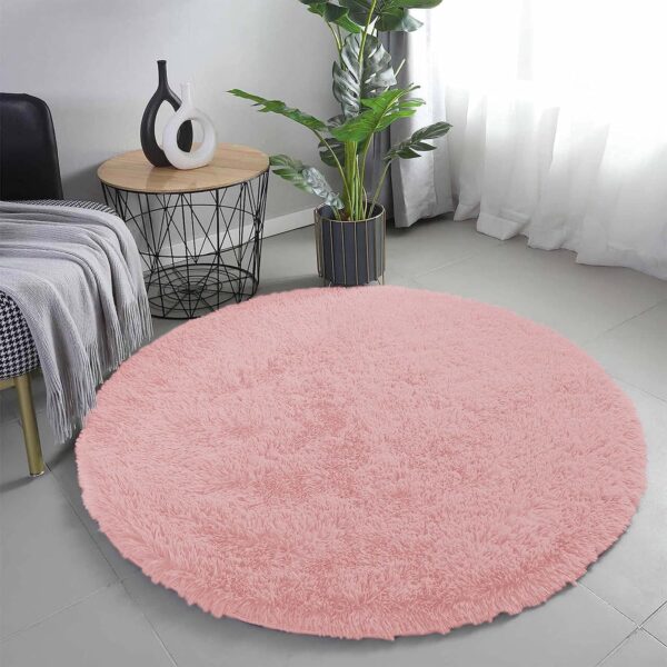 Aspire Homeware Round Rugs Living Room - Pink Area Rugs 120x120cm for Bedroom Anti Slip - Modern Super Soft Thick Pile Small Fluffy Shaggy Rug Non Shedding - Image 2