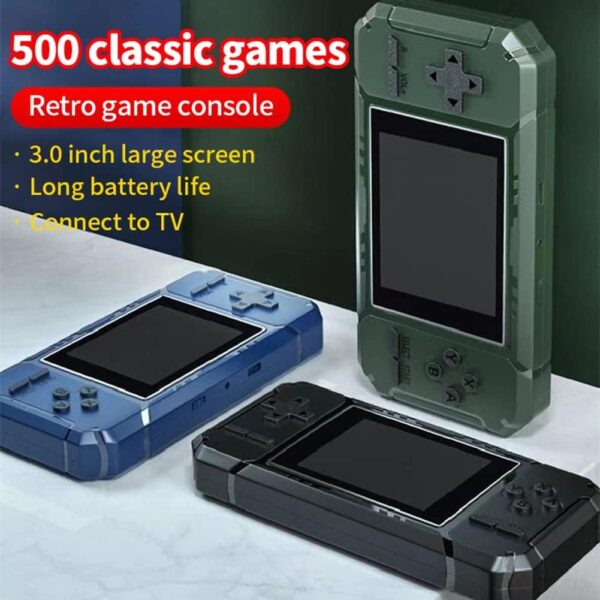 Lrtzizy Retro Portable Mini Handheld Game Console 8-Bit 3.0 Inch Color Screen LCD Game Player Built-in 500 Games-Green - Image 3