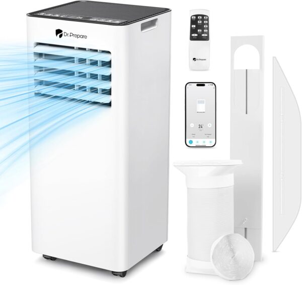 DR.PREPARE 9000 BTU Air Conditioning Unit, 4-in-1 Portable Air Conditioner Smart WiFi Enabled, Dehumidifier, Cooling Fan with 2 Speeds, 24H Timer & Sleep Mode, Child Lock, Dual Window Venting Kit - Image 2