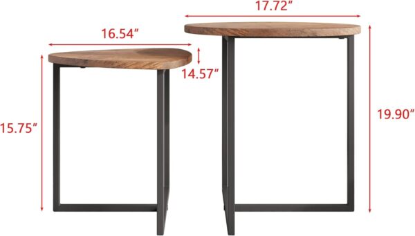 HOJINLINERO Round Coffee Table Set of 2,Small Coffee Living Room Tables,Round Side Table,Industrial End Table,Metal Frame with Wood Look Accent Furniture,Sofa Tea Cocktail Table for Living Room,Black - Image 3