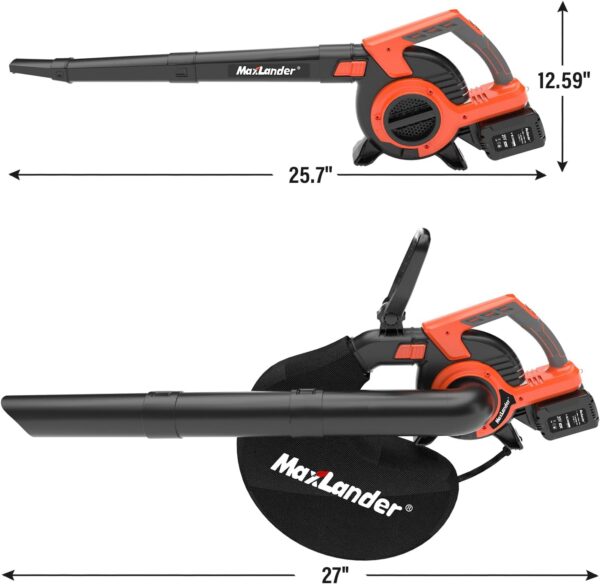 MAXLANDER Cordless Leaf Blower & Vacuum with Bag, 3-in-1 Brushless Battery Powered Leaf Vacuum Mulcher 40V 170MPH 360CFM 5 Speeds Leaf Blowers for Lawn Care 2x4.0Ah Battery & Charger Included - Image 9