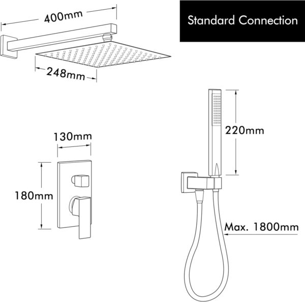 KES Shower Head and Hose with Shower Mixer Set, 10-Inch Rainfall Shower Head Square and Handheld Shower Kit Set 3-Function Polished Chrome, X6230-CH - Image 7