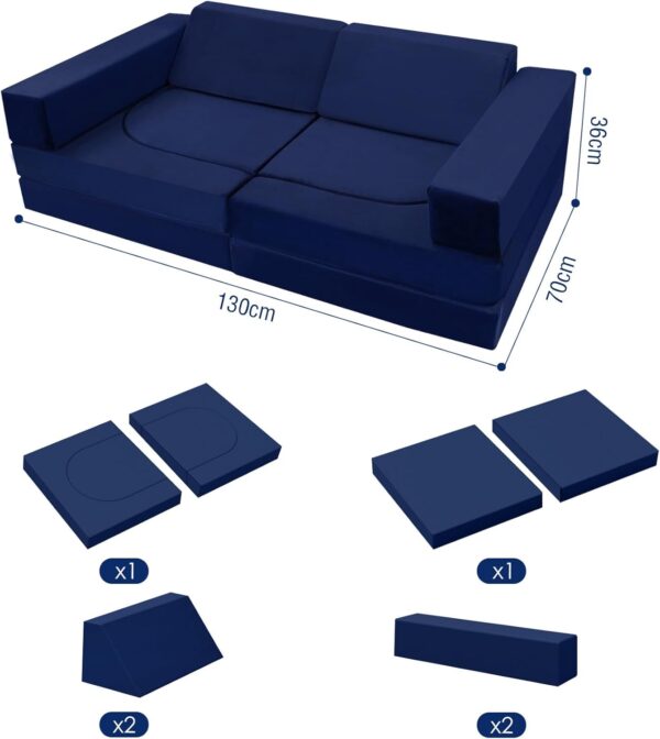 MeMoreCool 10-Pieces Kids Play Sofa, Modular Toddler Couch for Playroom, Fold Out Foam Couch for Girls Boys, Kids Convertible Sectional Couch Playset, Navy - Image 4