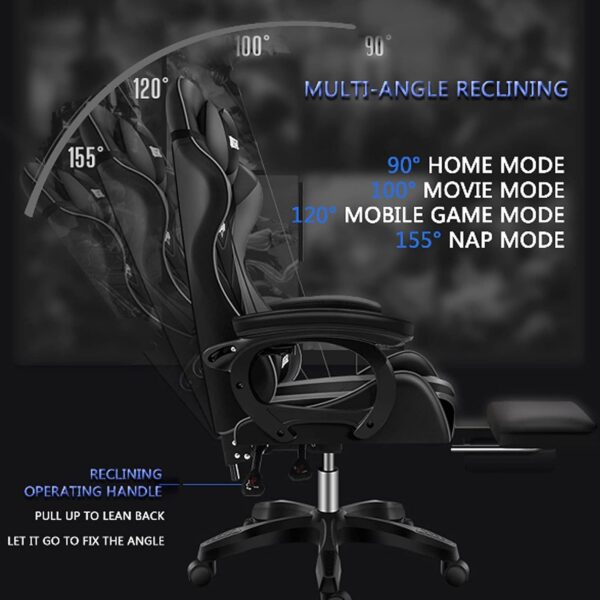 Professional Gaming Chair, Gaming Chair with Bluetooth Speakers, Gaming Chair Black Ergonomic Pc Computer Chair with High Back Office Desk Chair 360°Swivel Task Chair Adjustable Armrest Lumbar Support - Image 5