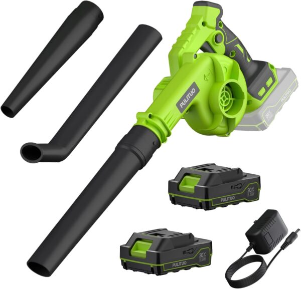 PULITUO 20V Cordless Leaf Blower, Leaf Blower with 2 * 2.0Ah Battery and Charger, Small Leaf Blower for Home Lawn Care Blowing Vacuuming Leaves, Car Corner Dust Clearing - Image 2