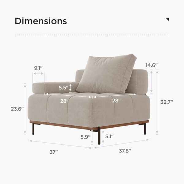 Acanva Convertible Modular Sectional Sofa, Mid-Century Modern Minimalist Free Combination U/L Shaped Reversible Couch for Living Room, Single Chair, Beige - Image 4