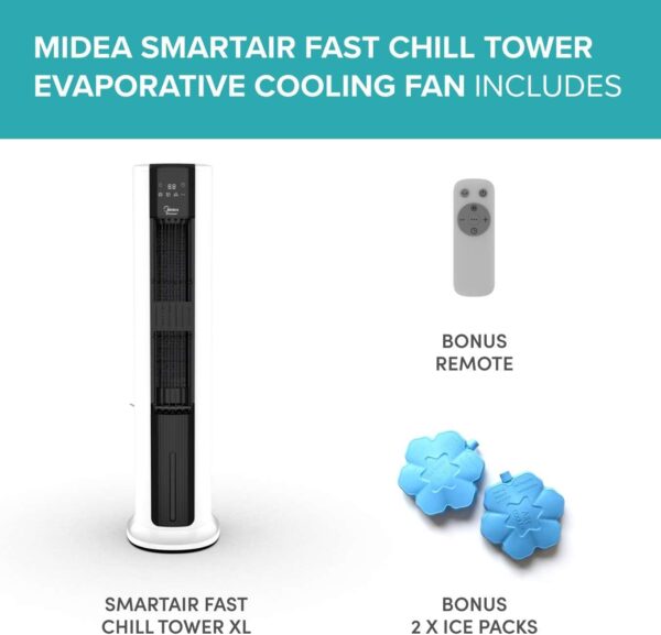 Midea SmartAir Fast Chill Tower with 7L Water Tank - Evaporative Cooling Fan - 2in1 Fan & Air Cooler - 4 Speeds & 60 Degree Oscillation - Creates a Cool Refreshing Breeze - Ideal for Hot Summer Days - Image 9