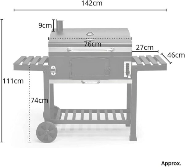 CosmoGrill Outdoor XXL Smoker Barbecue Charcoal Portable BBQ with Lid Cover, Adjustable Grill and Built-in Temperature Gauge, for Home Garden Party Cooking - Image 5