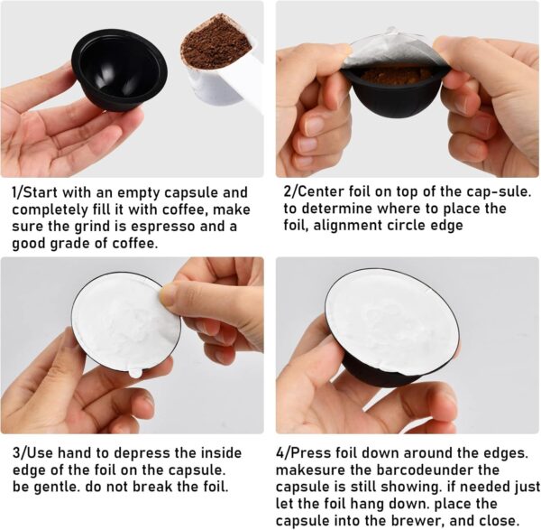 suchkawe 2Pcs Refillable Coffee Capsule Vertuo Pods, 230&150ml Reusable Refill Vertuoline Pod Coffee Capsule Filter Cup with Disposable Aluminum Foil Sticker Coffee Pod Seals Lids for Nespresso Vertuo - Image 6