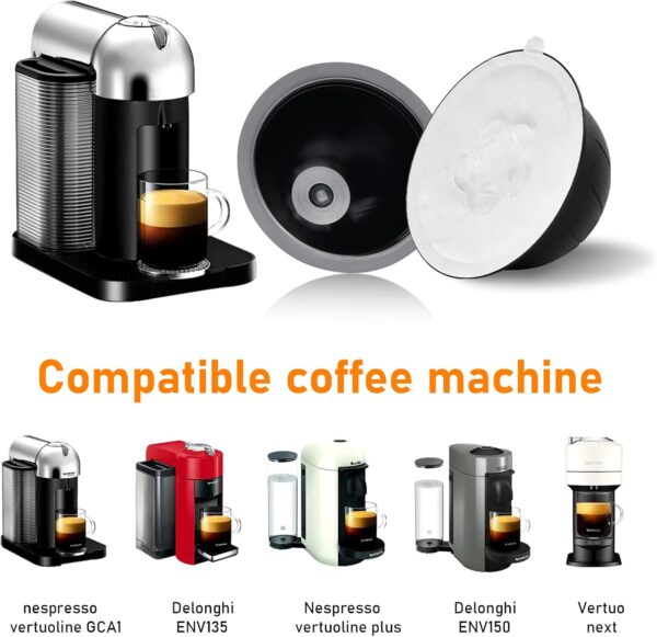 suchkawe 2Pcs Refillable Coffee Capsule Vertuo Pods, 230&150ml Reusable Refill Vertuoline Pod Coffee Capsule Filter Cup with Disposable Aluminum Foil Sticker Coffee Pod Seals Lids for Nespresso Vertuo - Image 5