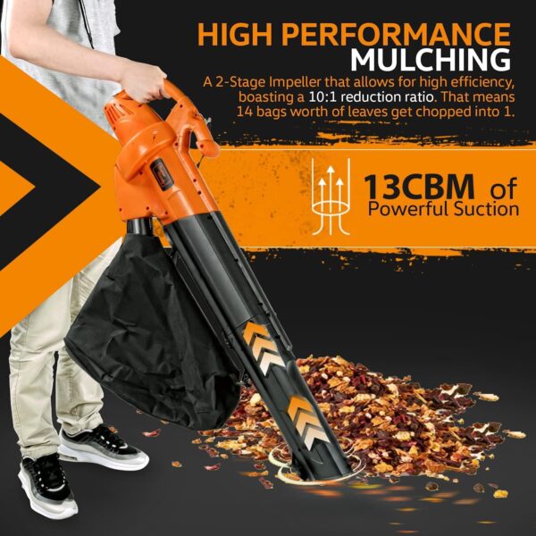 SuperHandy Leaf Blower, Vacuum and Mulcher 3 in 1 Electric 230V 3000W Corded Debris Duster 270KM/H (MAX) 10:1 Reduction Ratio 2 Stage 2 Variable Speed Lightweight Lawn and Garden Landscaping - Image 6