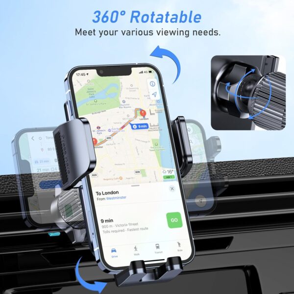 Blukar Car Phone Holder, Air Vent Car Phone Mount Cradle for Car 360° Rotation [Upgraded Ultra Stable Hook Clip] - One Button Release Function for iPhone, Galaxy All 4.0''-7.0'' Phones​ - Image 6