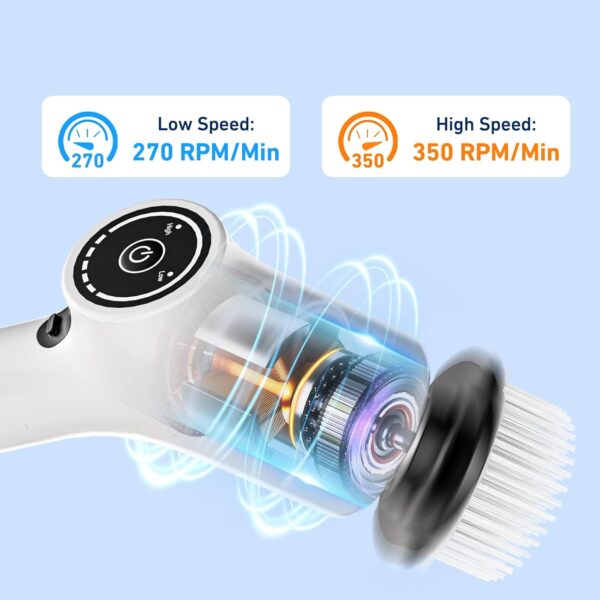 SWAREY Electric Spin Scrubber, Cordless Electric Cleaning Brush with 2 Speeds, Adjustable Extension Handle, 8 Replaceable Brush Heads, IPX7 Waterproof Scrubbing Brush for Kitchen, Bathroom, Car - Image 4