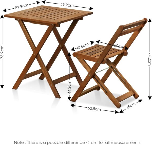 Furinno Tioman Outdoor Hardwood 3 Piece Bistro Set in Teak Oil, Natural - Image 3