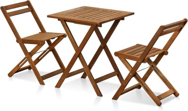 Furinno Tioman Outdoor Hardwood 3 Piece Bistro Set in Teak Oil, Natural - Image 2