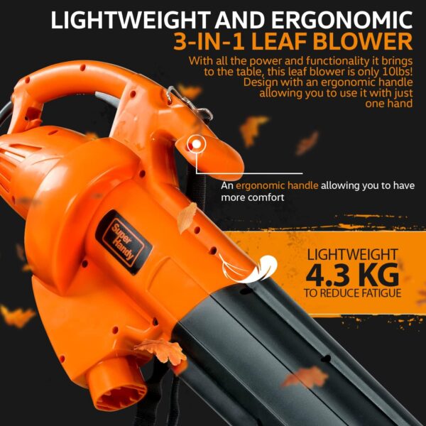 SuperHandy Leaf Blower, Vacuum and Mulcher 3 in 1 Electric 230V 3000W Corded Debris Duster 270KM/H (MAX) 10:1 Reduction Ratio 2 Stage 2 Variable Speed Lightweight Lawn and Garden Landscaping - Image 7