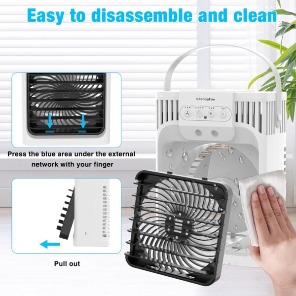 Portable Air Cooler, 4 in1 Mini Air Conditioners Personal Mobile Compact Evaporative Cooler Air Humidifier, 3 Wind Speed Desktop Air Conditioner Fan,for Home Dorm Office Outdoor - Image 6