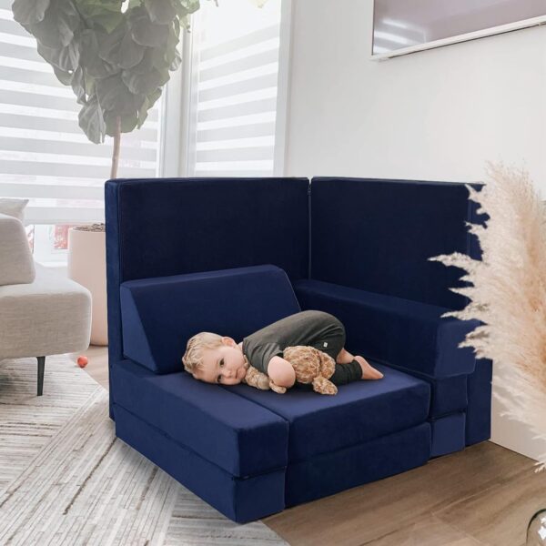 MeMoreCool 10-Pieces Kids Play Sofa, Modular Toddler Couch for Playroom, Fold Out Foam Couch for Girls Boys, Kids Convertible Sectional Couch Playset, Navy - Image 7