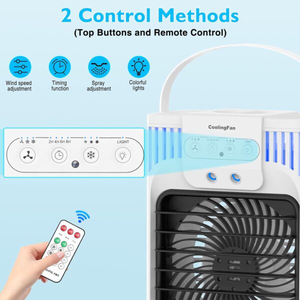 Portable Air Cooler, 4 in1 Mini Air Conditioners Personal Mobile Compact Evaporative Cooler Air Humidifier, 3 Wind Speed Desktop Air Conditioner Fan,for Home Dorm Office Outdoor - Image 7