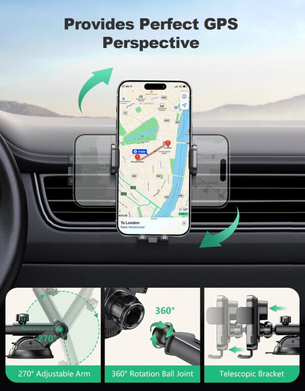 Glangeh Car Phone Holder Wireless Charger, Auto Clamping Wireless Car Charger, 15W Fast Wireless Charging Car Mount for Dash Windshield for iPhone 16 15 14 13 12 11 Pro Max, Galaxy S24+ and more - Image 6