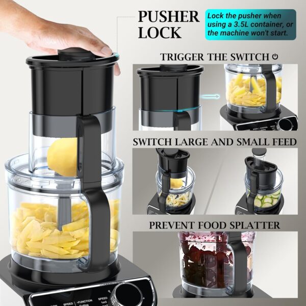 FIMEI Multifunctional Food Processor, 1300W, 3 Speeds and Pulse Function, 3.5L Chopper, 1.5L Blender, Grinder, Citrus Juicer, Dough Hook, Whisk, Shredder, Reversible Slicer, Triple Lock Protection - Image 5