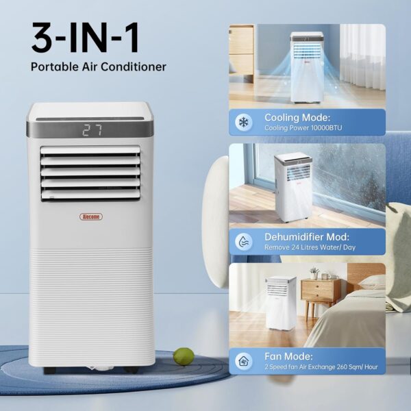 ALECOME Portable Air Conditioner 3-in-1 Air Conditioner; Dehumidifier Conditioning Unit 10000 BTU 2900W Remote Class A - Image 3