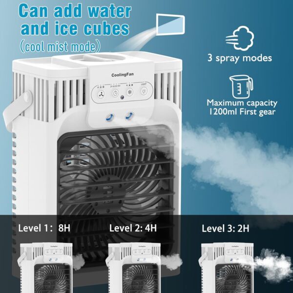 Portable Air Cooler, 4 in1 Mini Air Conditioners Personal Mobile Compact Evaporative Cooler Air Humidifier, 3 Wind Speed Desktop Air Conditioner Fan,for Home Dorm Office Outdoor - Image 5