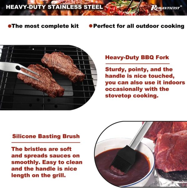 ROMANTICIST 20pcs Stainless Steel BBQ Tools Set - Professional Stainless Steel Barbecue Accessories Kit for Men Dad Women - Perfect BBQ Gift on Christmas Birthday - Image 6