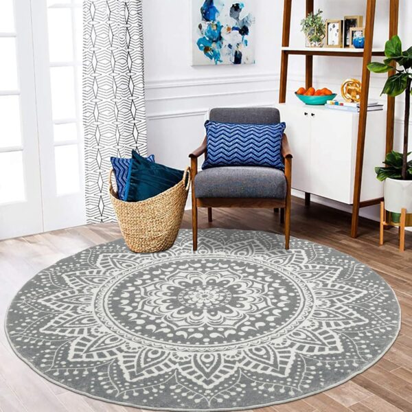 Pauwer Round Area Rug 120 cm Shaggy Ultra Soft Touch Carpet Rug Washable Non Slip Home Decor Rug Fluffy Living Room Rug Bedside Floor Rug for Bedroom,Dark Grey - Image 9