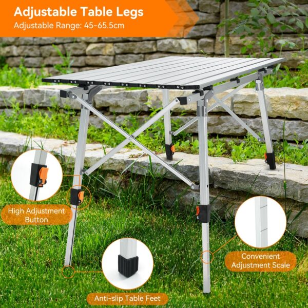 Sportneer Folding Table Camping Table Outdoor Portable Picnic Table with Adjustable Height Mesh Layer Folding Camping table with Aluminum Roll Up Table Top for Camp Kitchen Garden Sewing Work Beach - Image 4