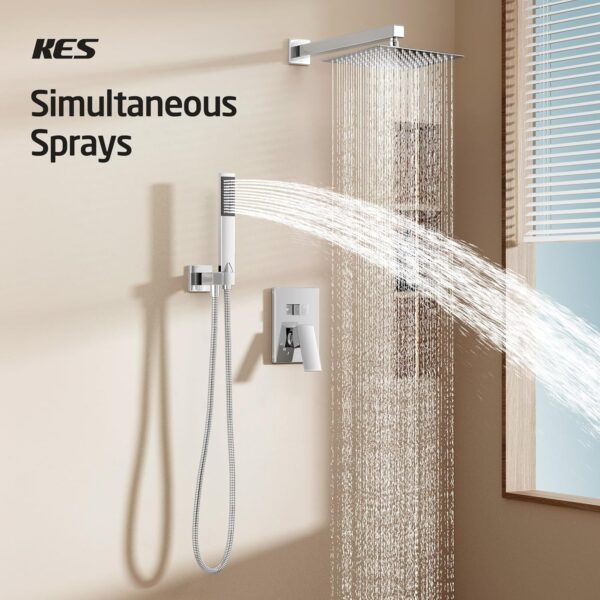 KES Shower Head and Hose with Shower Mixer Set, 10-Inch Rainfall Shower Head Square and Handheld Shower Kit Set 3-Function Polished Chrome, X6230-CH - Image 3