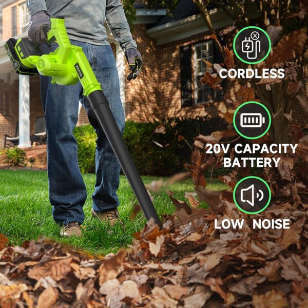 PULITUO 20V Cordless Leaf Blower, Leaf Blower with 2 * 2.0Ah Battery and Charger, Small Leaf Blower for Home Lawn Care Blowing Vacuuming Leaves, Car Corner Dust Clearing - Image 4