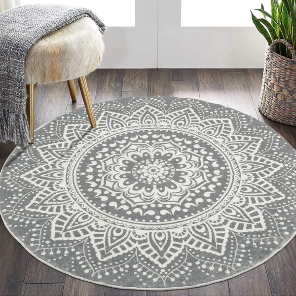 Pauwer Round Area Rug 120 cm Shaggy Ultra Soft Touch Carpet Rug Washable Non Slip Home Decor Rug Fluffy Living Room Rug Bedside Floor Rug for Bedroom,Dark Grey - Image 2