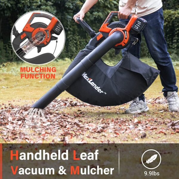 MAXLANDER Cordless Leaf Blower & Vacuum with Bag, 3-in-1 Brushless Battery Powered Leaf Vacuum Mulcher 40V 170MPH 360CFM 5 Speeds Leaf Blowers for Lawn Care 2x4.0Ah Battery & Charger Included - Image 4