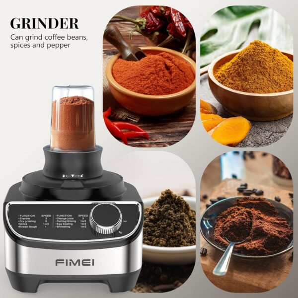 FIMEI Multifunctional Food Processor, 1300W, 3 Speeds and Pulse Function, 3.5L Chopper, 1.5L Blender, Grinder, Citrus Juicer, Dough Hook, Whisk, Shredder, Reversible Slicer, Triple Lock Protection - Image 8