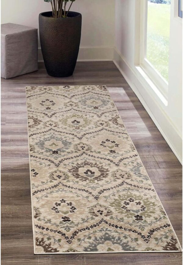 SUPERIOR Indoor Area Rug Runner with Jute Backing, Oriental Floral Decor, Perfect for Living/Dining Room, Office, Kitchen, Bedroom, Dorm, Entry, Hardwood, Augusta Collection, 2' 7" x 6', Ivory - Image 8