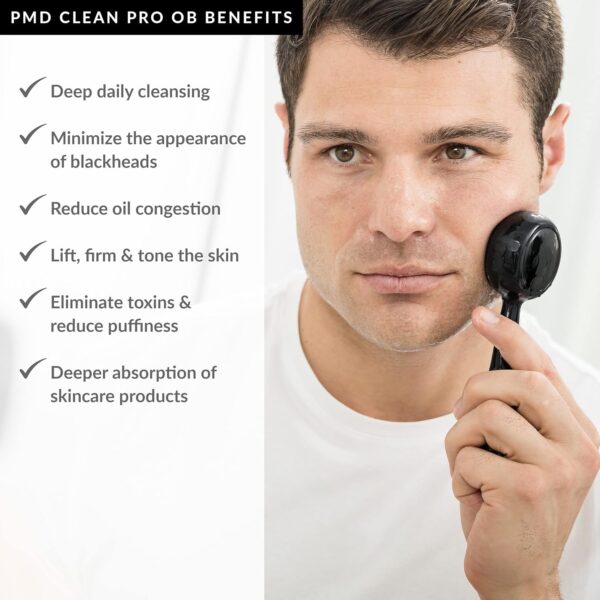 PMD Clean Pro OB - Smart Facial Cleansing Device with Silicone Brush & Obsidian Gemstone ActiveWarmth Anti-Aging Massager - Waterproof - SonicGlow Vibration - Clear Pores & Blackheads - Image 3