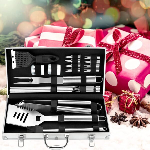 ROMANTICIST 20pcs Stainless Steel BBQ Tools Set - Professional Stainless Steel Barbecue Accessories Kit for Men Dad Women - Perfect BBQ Gift on Christmas Birthday - Image 8