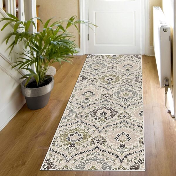 SUPERIOR Indoor Area Rug Runner with Jute Backing, Oriental Floral Decor, Perfect for Living/Dining Room, Office, Kitchen, Bedroom, Dorm, Entry, Hardwood, Augusta Collection, 2' 7" x 6', Ivory - Image 2