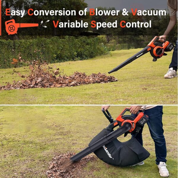 MAXLANDER Cordless Leaf Blower & Vacuum with Bag, 3-in-1 Brushless Battery Powered Leaf Vacuum Mulcher 40V 170MPH 360CFM 5 Speeds Leaf Blowers for Lawn Care 2x4.0Ah Battery & Charger Included - Image 3