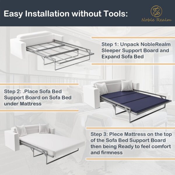 NobleRealm® 𝗕𝗲𝘁𝘁𝗲𝗿 𝗦𝗶𝘇𝗲 Sleeper Sofa Board | Queen Bunkie Board (58.5”x80” Full Covered Queen Size) Under Mattress Support Board | Bed Board - Image 4